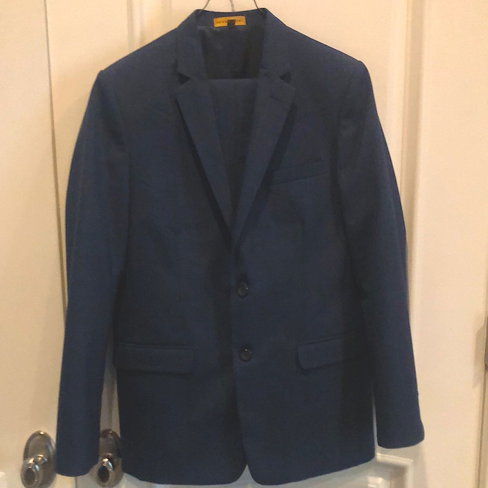 Boys suit blue and black glen plaid.